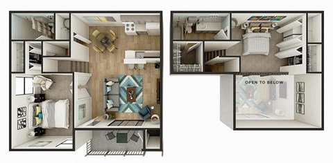 Floor plan for 2 beds, 2 baths, 1000 sqft